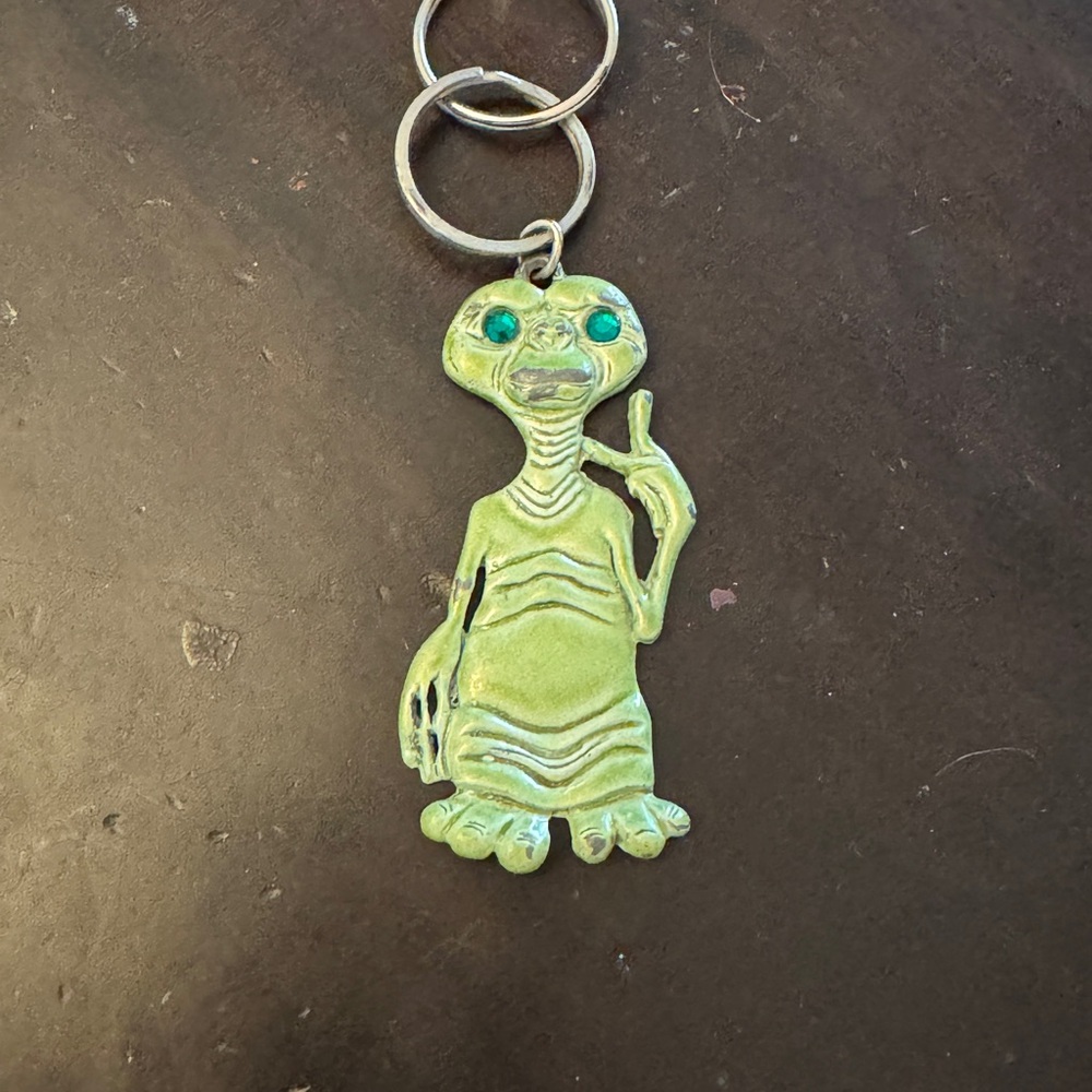 Vintage E.T. Keychain with Gemstone Eyes Metal
